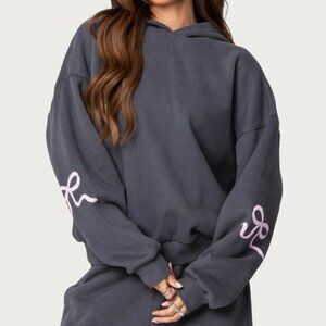 NWT Edikted Bonney Bow Detail Hoodie Size Medium in Dark Grey